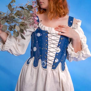 Hand-made Rococo Inspired Corset, Renaissance Faire Stays with Variable Fabric, Front and Back Lacing | Matilda