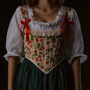 Mabel the Strawberry Corset, Custom-Made, Back Lacing Stays by Of Witches and Bards image 2