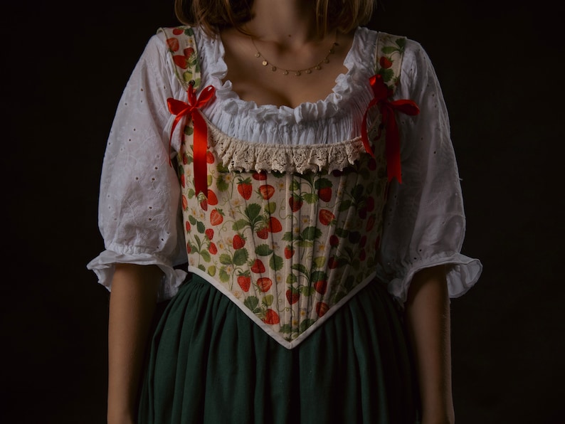 Mabel the Strawberry Corset, Custom-Made, Back Lacing Stays by Of Witches and Bards image 2