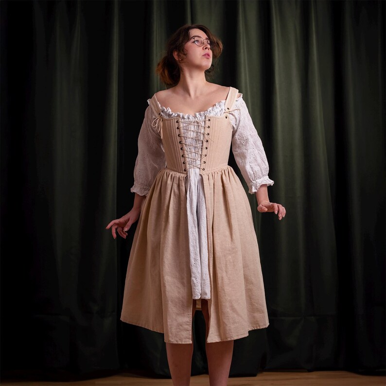 Ren Faire Corset Kirtle Dress, Baroque Corset Dress with Pleated Skirt, Front Lacing, Made-to-measure with Custom Color | Eleanor