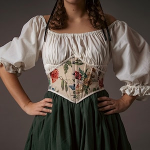 Floral Pattern Corset Belt, Waist Cincher, Front Busk Closure, Back Lacing, Gobelin Fabric | Celeste