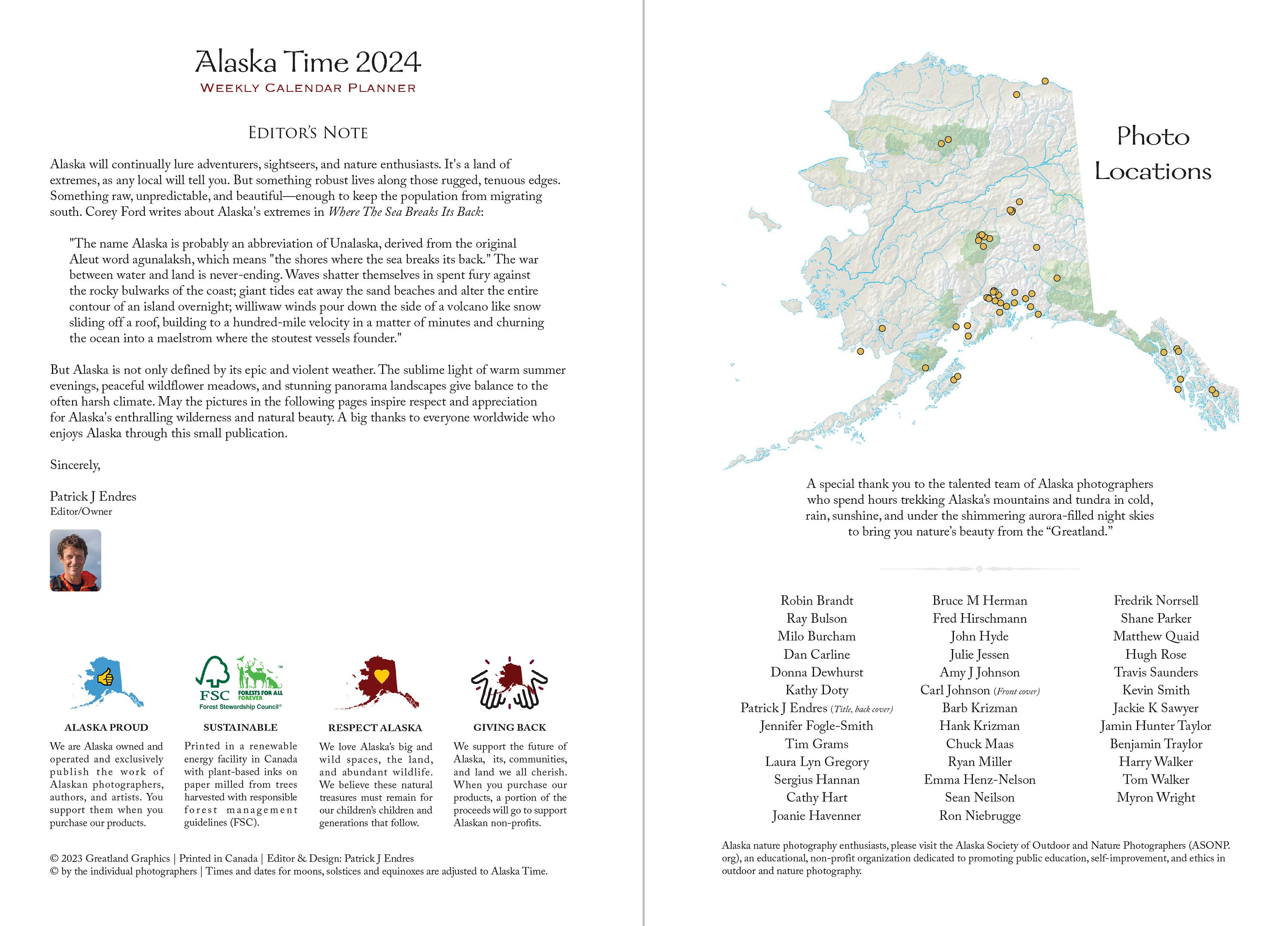 2024 Alaska Time Weekly Calendar Planner spiral Bound 