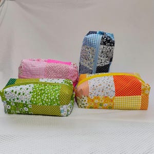 Patchwork Quilted Makeup Bag: Handmade Boxy Toiletry Travel Pouch