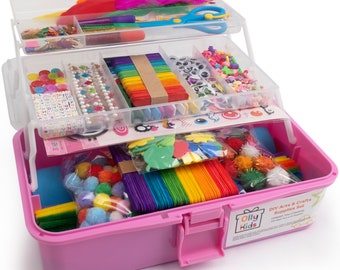 Olly Kids Arts and Crafts Supplies for Kids Girls 4 5 6 7 8 9 10 11 & 12- Ultimate Crafting Supply Set in Portable 3 Layered Plastic Art Box