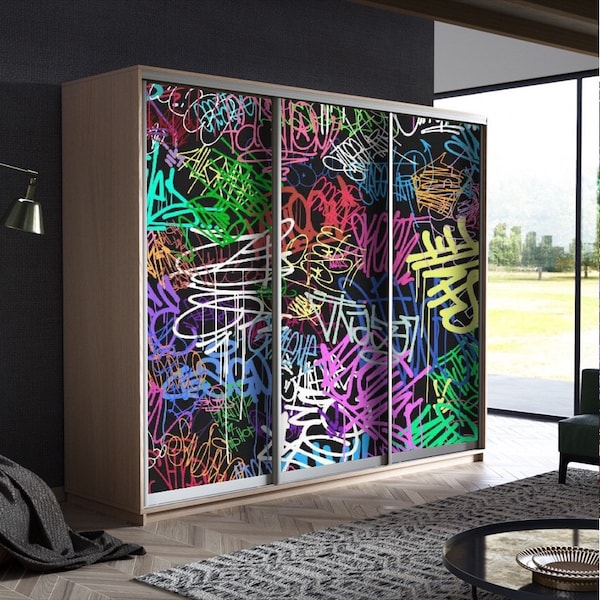 Graffiti Closet Door Decal – Peel and Stick Wardrobe Sticker