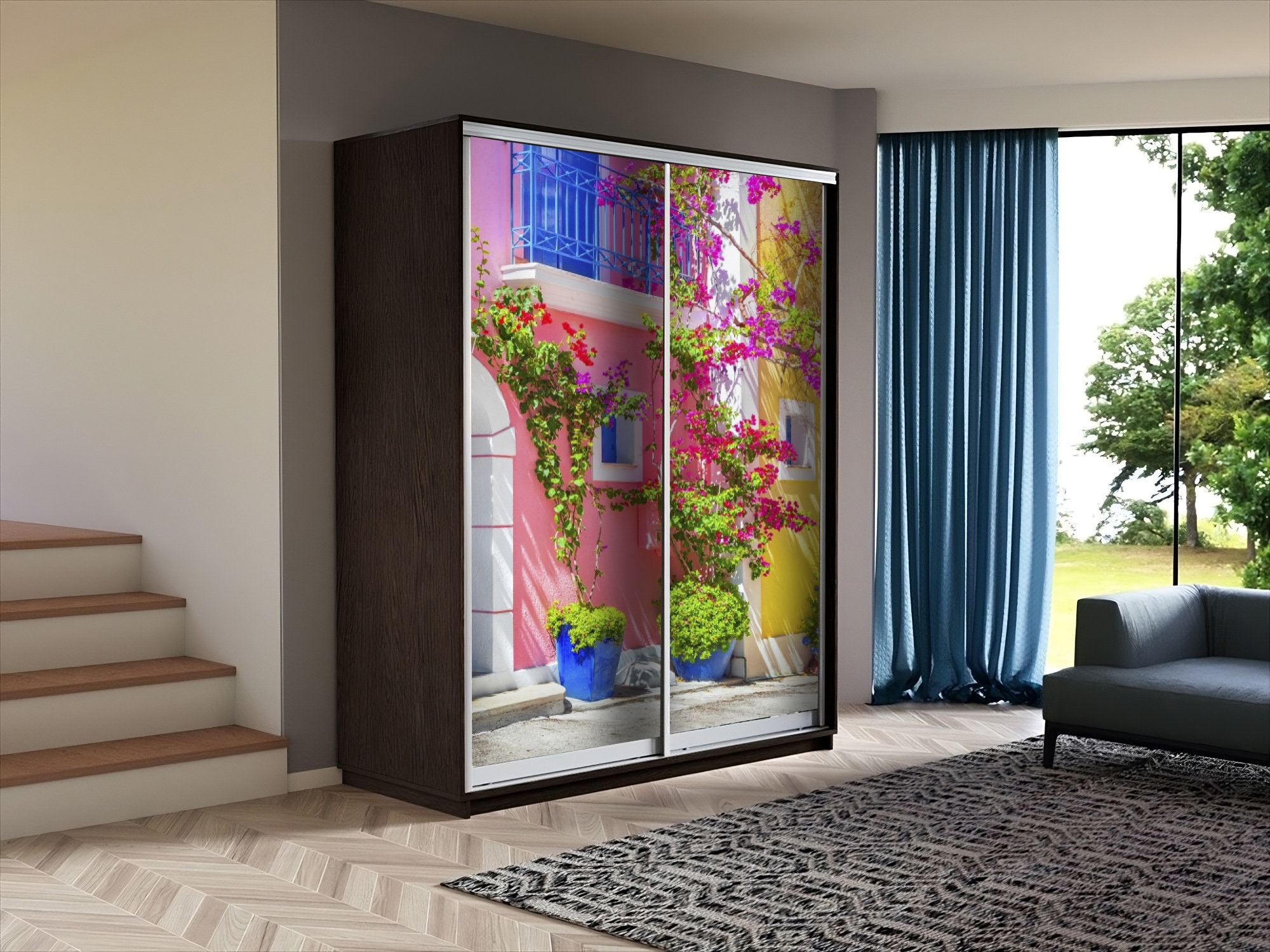 Street Greece Closet Door Mural Peel and Stick for Wardrobe Door Art