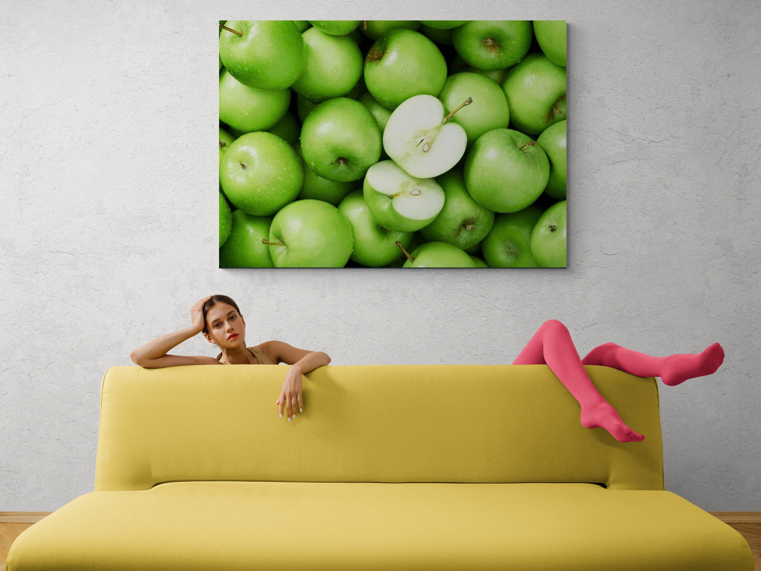 Green Apple Wall Art Apple Painting Apple Canvas Print Kithcen Wall