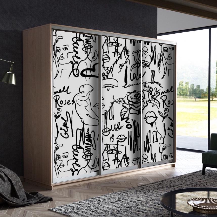 Modern Black & White Wardrobe Sticker – Abstract Line Art Decor - Etsy