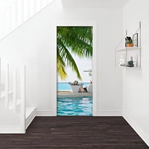 Vinyl Door Sticker, Summer Vacation  Door Mural, Door Mural Decals, Door Murals, Adhesive Wallpaper, Custom Door Vinyl, Furniture Sticker