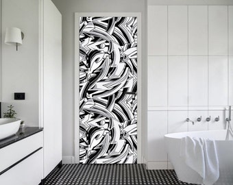 Black and White Graffiti Door Sticker Vinyl Door Decor Peel and stick Door Murals Removable wallpaper Front Door Decor Vinyl Door Wrap Door