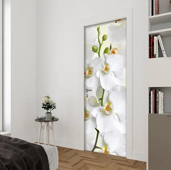 Flowers Door Sticker Vinyl Door Decor Peel and Stick Door Decal