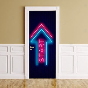 Neon Arrow Door Mural, Door Sticker, Door Decor, Adhesive Vinyl for Door Wallpaper Peel and Stick Vinyl Wrap Door Wrap Door Furniture decor