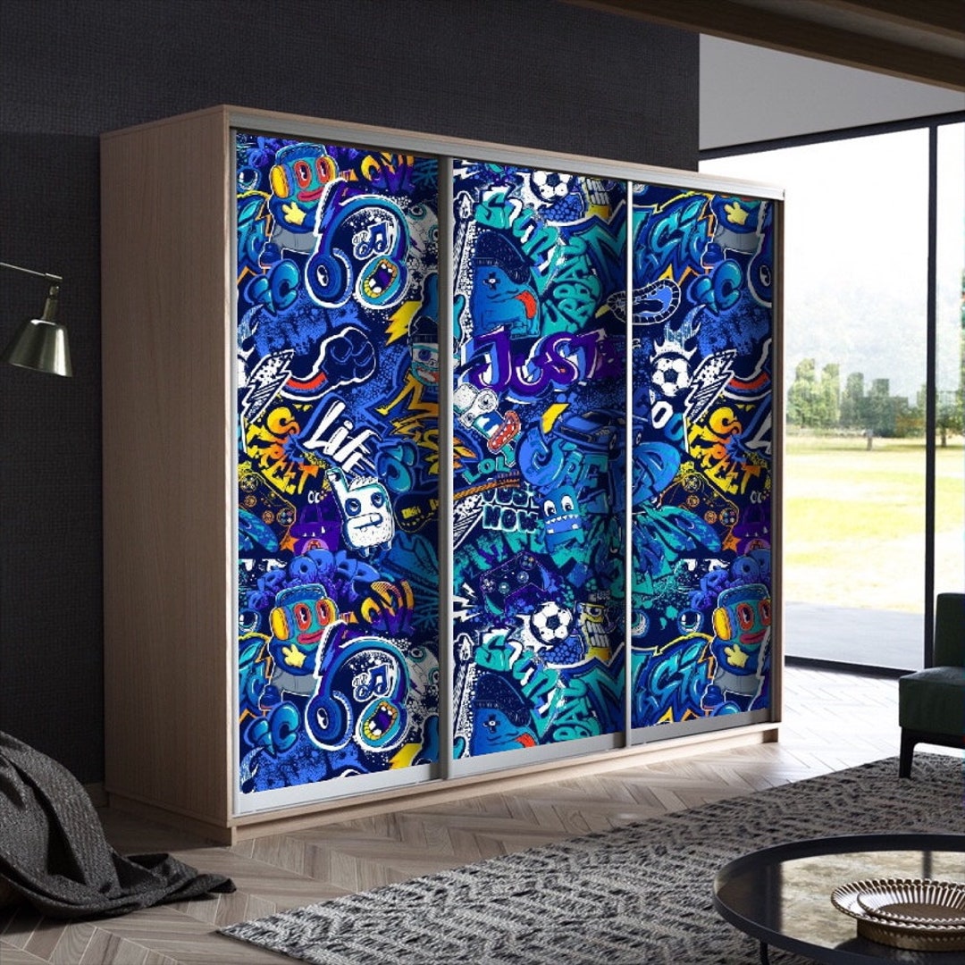 Kids Closet Door Mural Peel and Stick for Wardrobe Door Art, Unique