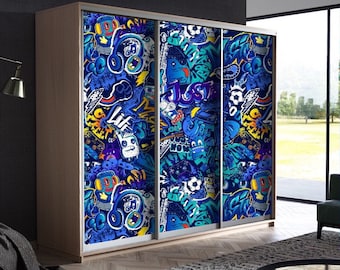 Kids Graffiti Closet Door Mural, Peel and Stick Vinyl Art - Etsy