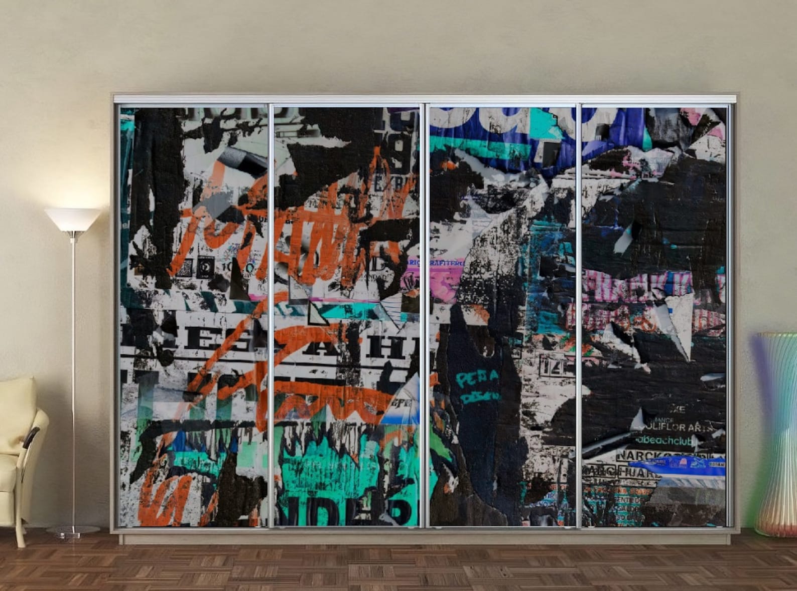 Graffiti Closet Door Mural Peel and Stick Unique Wardrobe Door Art