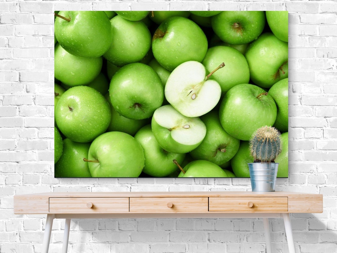 Green Apple Wall Art Apple Painting Apple Canvas Print Kithcen Wall