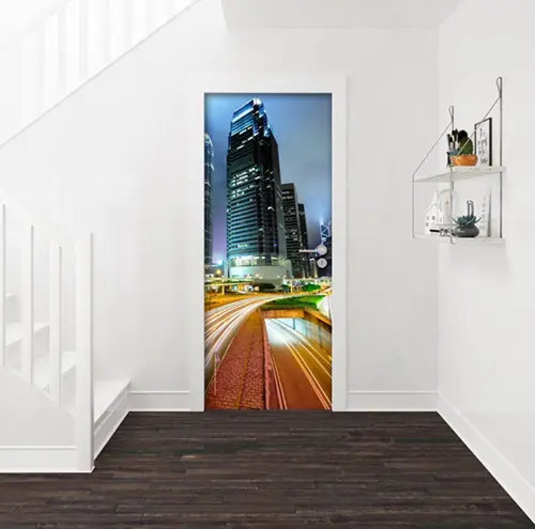 Cityscape 3d Door Sticker Vinyl Door Decor Peel & Stick Door Murals