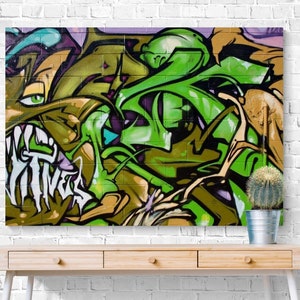 Green Graffiti Art Canvas, Unique Wall Art Graffiti Art Print 3D Wall Art, Modern Wall Decor Graffiti Canvas prints Graffiti Paintings print