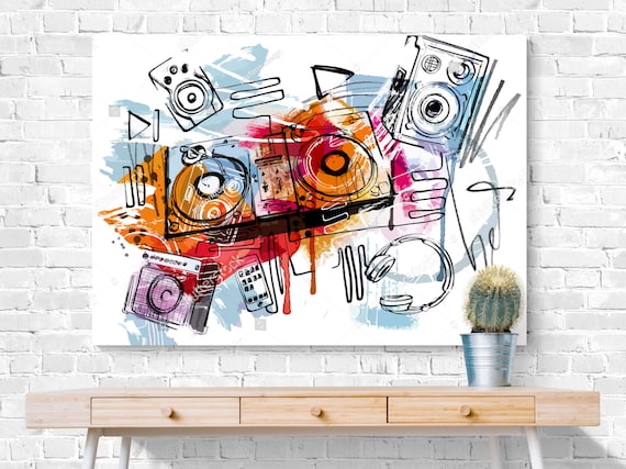 アート・デザイン・音楽 GRAFFITI WORLD DJ Graffiti Print Musical Graffiti Wall Art Graffiti Decor Bedroom