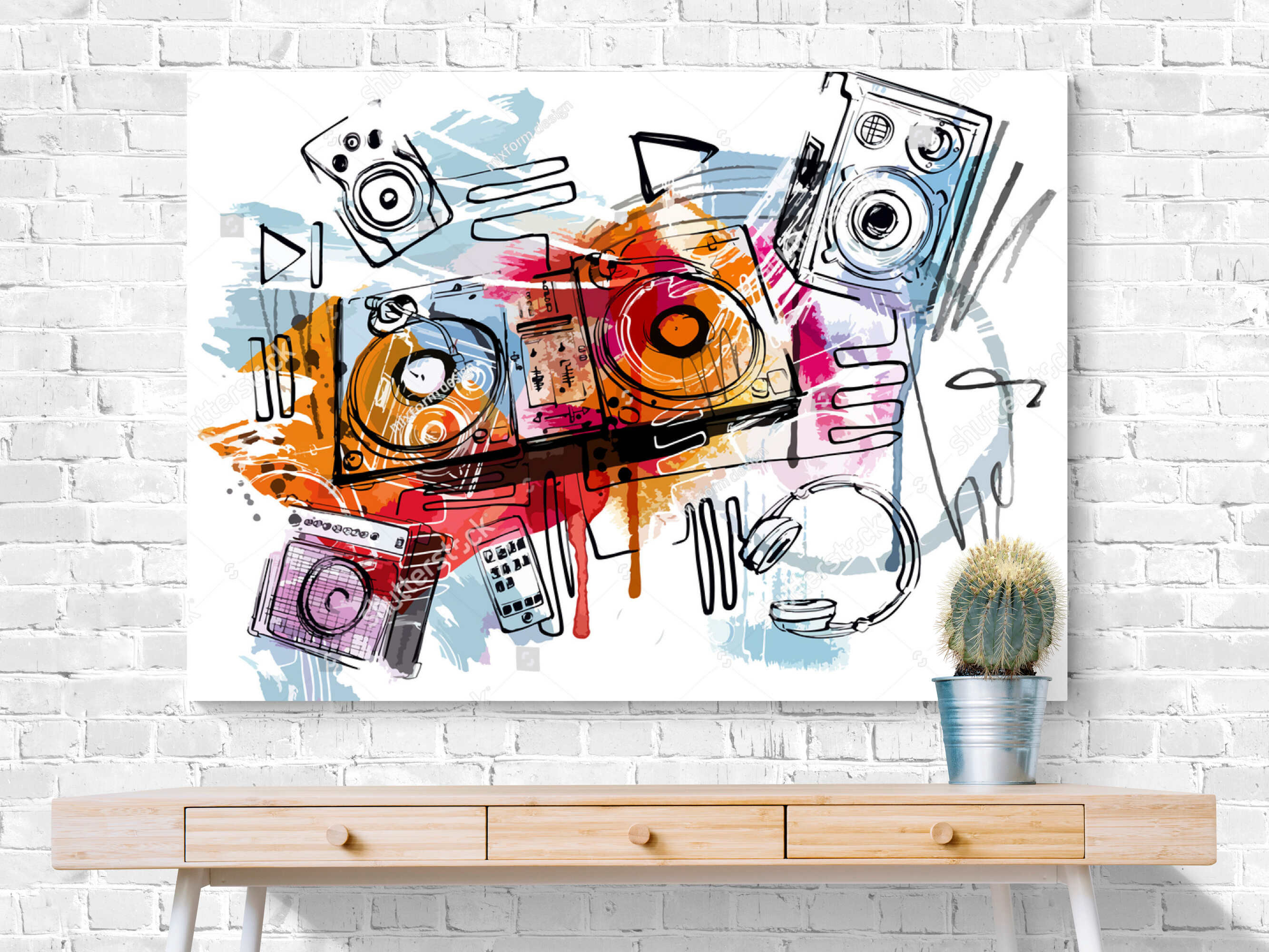Funky Abstract, Colorful Guitar and Keyboard, With Music