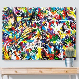 Colorful Graffiti Wall Art – Bold Abstract Street Art for Modern Home Decor, Contemporary Graffiti canvas for Bedrooms or Game room