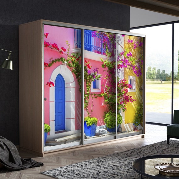 Greek Street Closet Door Mural, Self Adhesive Wardrobe Art - Etsy