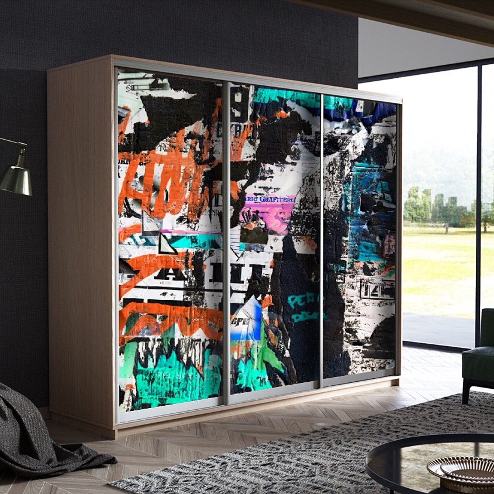 Graffiti Closet Door Mural Peel and Stick - Unique Wardrobe Door Art