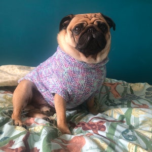 Hand knitted Multi Colour (Pink, Purple and Blue) Dog Jumper