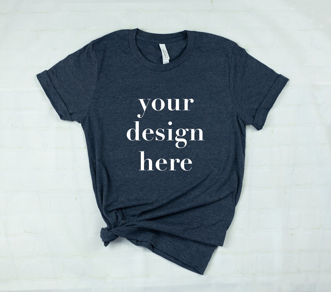 Bella Canvas 3001 Heather Navy T-shirt Unisex Flat Lay Blank Mockup - Etsy