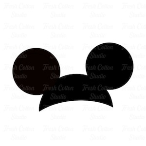 Könnte beinhalten: Schwarze und weiße Silhouette von Mickey Mouse Ohren. Die Ohren sind groß und rund, mit einem kleineren, gebogenen Band, das sie verbindet.