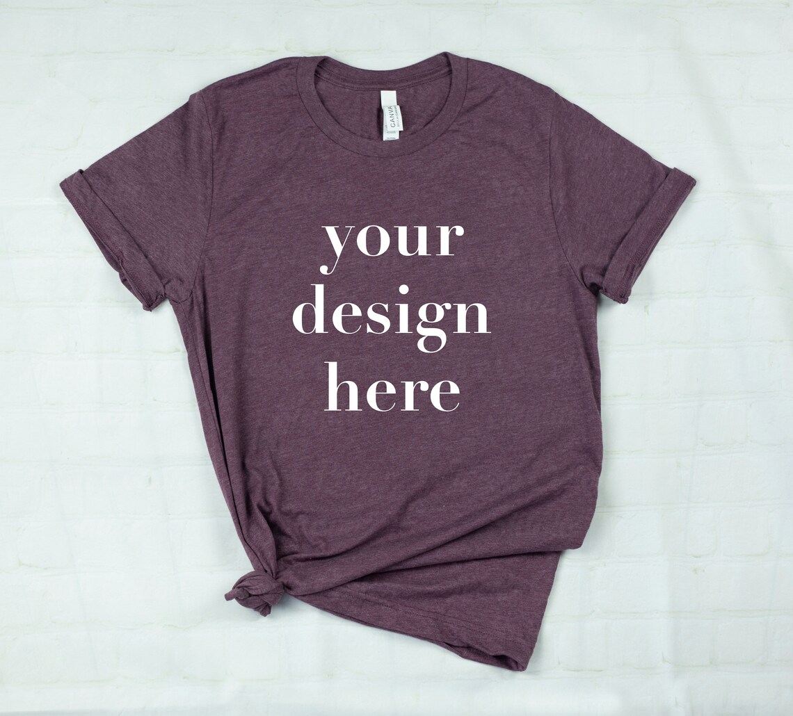 Bella Canvas 3001 Heather Maroon T-shirt Unisex Flat Lay Blank Mockup ...