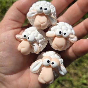 Handmade Polymer Clay Sheep Miniature: Desk & Plant Pot Decor