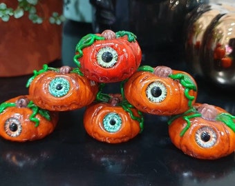 Creepy Cute Miniature Halloween Pumpkin, Glass Eye, Witches Kitchen