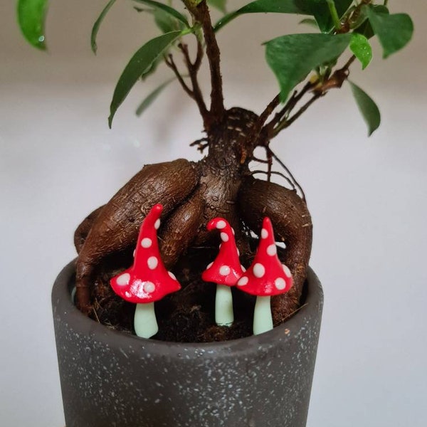 Set of six,  Magical,  glow in the dark mushrooms,  handmade , unusual plant pot decoration, fairy Garden decor, magic mushrooms