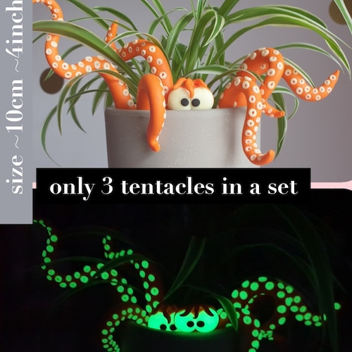 Octopus Plant Pot Decoration.Pot Accessory.Plant Pet.Glow in the Dark.Quirky.Unusual.Gift Idea.Plant Lover. Home decoration.Kraken tenticles