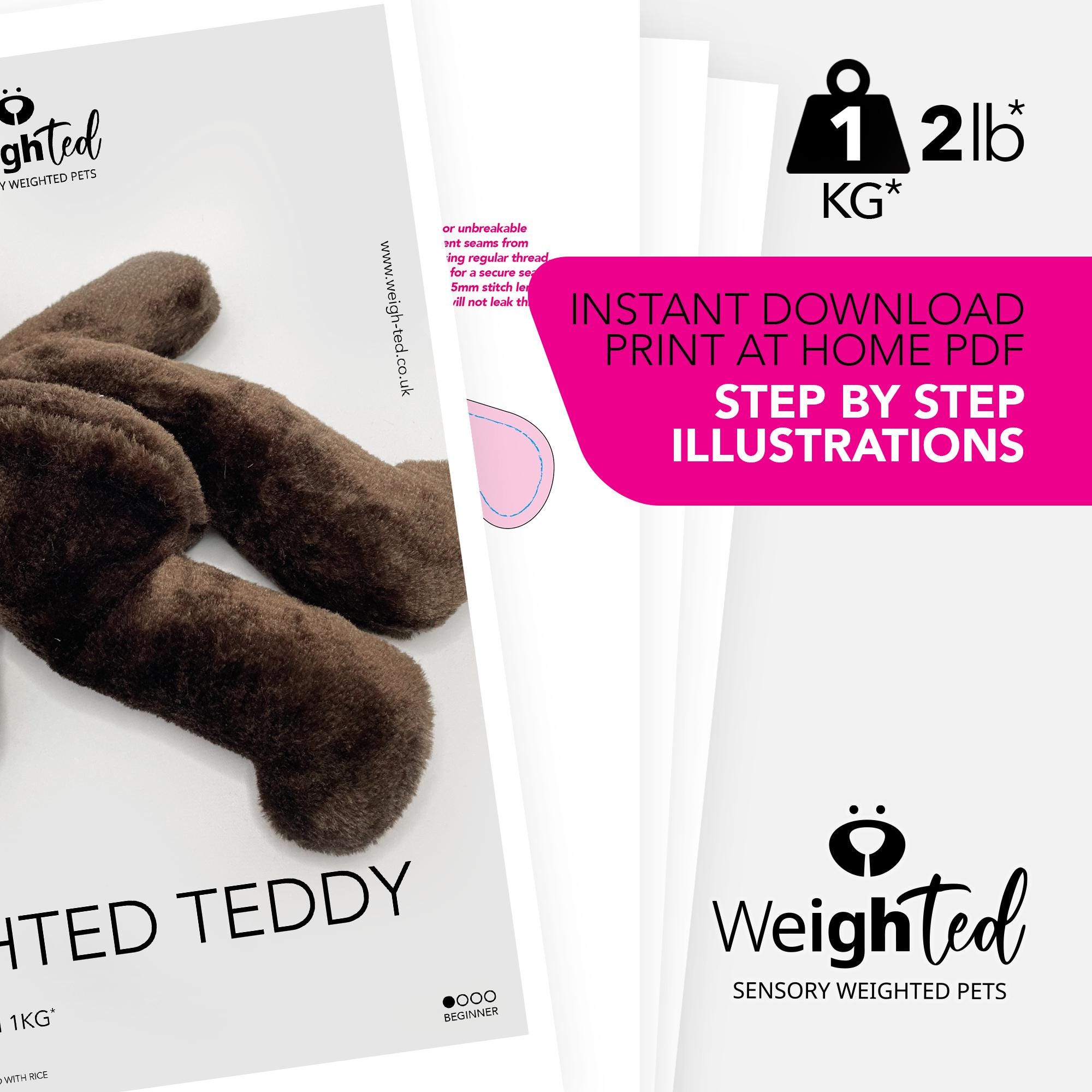 PDF SEWING PATTERN - 1kg Weigh-ted Teddy Bear - Chocolate - Sew Your ...