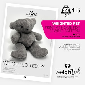 PDF SEWING PATTERN - 450g Weigh-Ted Teddy Bear - Slater - Sew Your Own Calming Therapy Pet