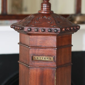 Rare Country Manor Mahogany Wood Hand Carved Antique Post Box Mailer Royal Mail Letters