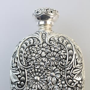 Silver European GERMAN Perfume Scent Bottle Floral design