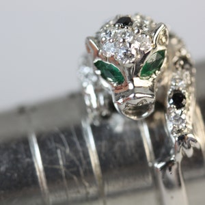 PANTHER RING SIZE N Silver 925 Green Emeralds Created Diamonds