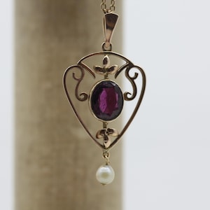 Art Nouveau Antique Vintage 9ct Gold Amethyst Necklace