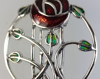 Renne Mackintosh Style Plique - a- jour Glasgow Rose Silver Broche Estilo Vintage