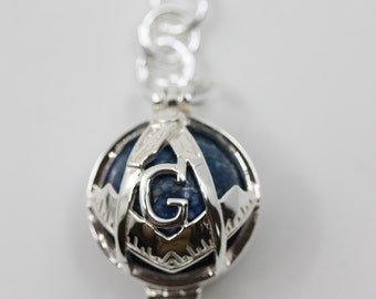 Masonic Blue Lapis Lazuli Silver 925 Masonic Ball Pendant