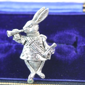 ALICE IN WONDERLAND  Giant White Rabbit Silver Brooch Sterling