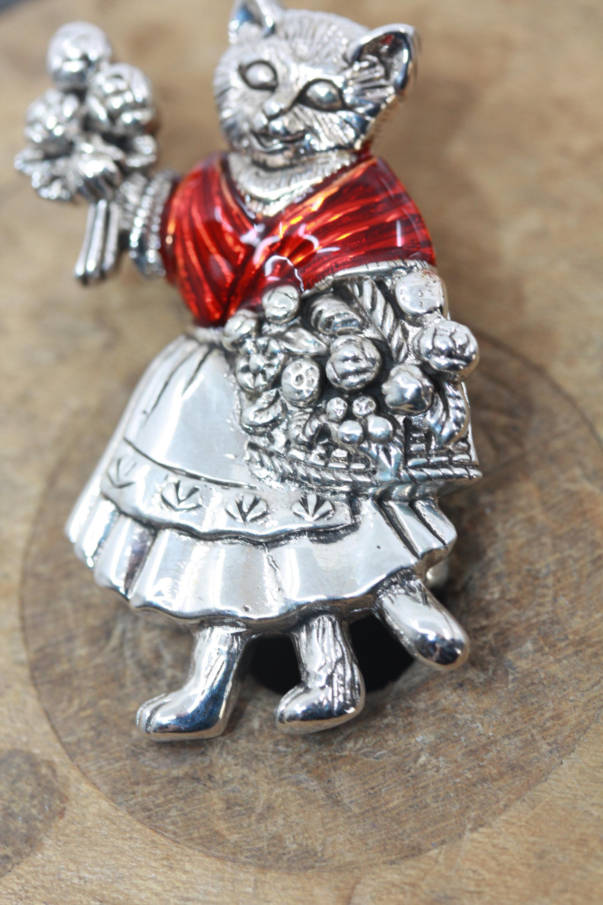 BEATRIX POTTER CAT Silver Vintage Style Brooch Red Enamel Shawl - Etsy