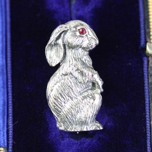 Bunny Rabbit Silver Brooch Vintage Style Sterling Ruby Eye