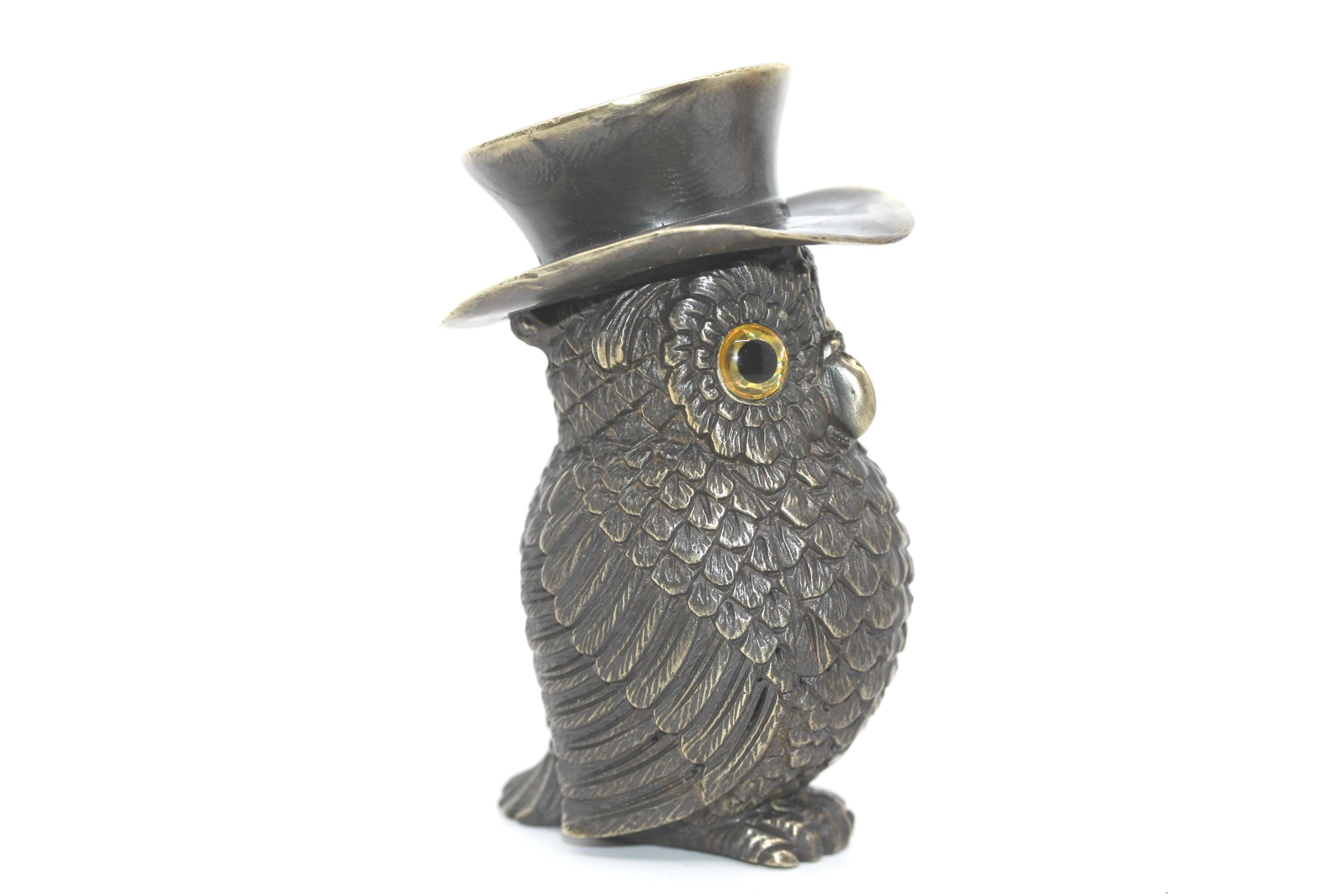 Owl Bird Top Hat Brass Match Safe Vesta Case
