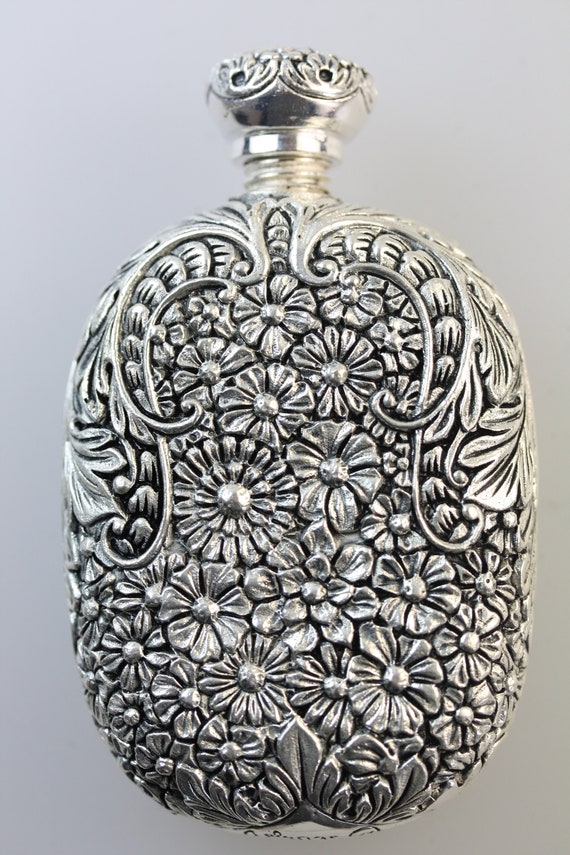 Silver European GERMAN Perfume Scent Bottle Floral design