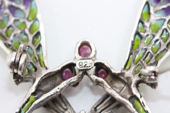 DRAGONFLY DOUBLE Silver RUBY Red Plique a jour 92… - image 10