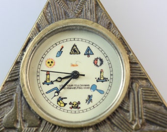 MASONIC CLOCK Bronze Triangle Free Standing Collectible Vintage